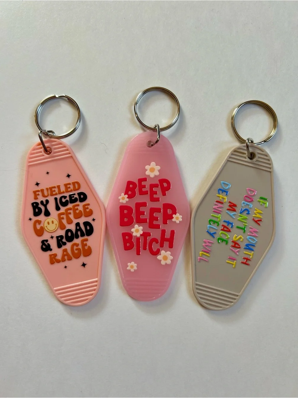 Set of 3 Sassy Girl Quote Retro Motel Keychains Custom Gift